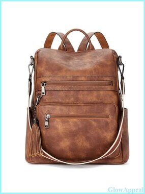 Vegan Leather Large Travel Backpack Purse Shoulder Bag with Tassel